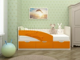 Дельфин-3 Кровать детская 3 ящика без ручек 1.8 Оранжевый глянец в Нюрбе - nyurba.katalogmebeli.com | фото