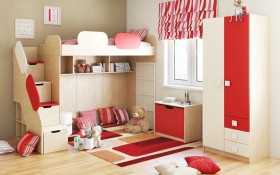 Детская комната Бэрри (Бежевый/Красный/корпус Клен) в Нюрбе - nyurba.katalogmebeli.com | фото 1