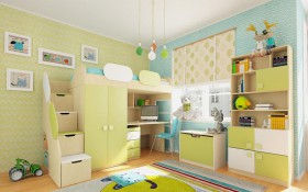 Детская комната Эппл (Зеленый/Белый/корпус Клен) в Нюрбе - nyurba.katalogmebeli.com | фото 2