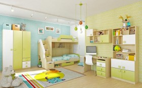 Детская комната Эппл (Зеленый/Белый/корпус Клен) в Нюрбе - nyurba.katalogmebeli.com | фото 3