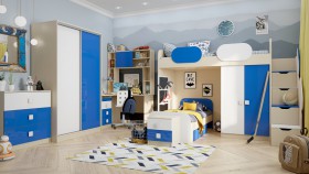 Детская комната Скай Люкс (Синий/Белый/корпус Клен) в Нюрбе - nyurba.katalogmebeli.com | фото 5