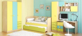 Детская комната Смайли (Желтый/Голубой/Зеленый/корпус Клен) в Нюрбе - nyurba.katalogmebeli.com | фото