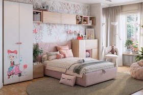 Комплект детской мебели Алина К2 Дуб мария/белый/нежно-розовый велюр в Нюрбе - nyurba.katalogmebeli.com | фото