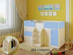 Кровать-чердак Малыш-4 Дуб молочный/Голубой в Нюрбе - nyurba.katalogmebeli.com | фото