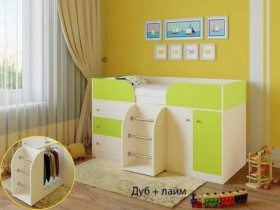 Кровать-чердак Малыш-4 Дуб молочный/Лайм в Нюрбе - nyurba.katalogmebeli.com | фото
