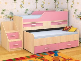 Кровать детская Лесики двухместная 1.8  Дуб молочный/Розовый в Нюрбе - nyurba.katalogmebeli.com | фото