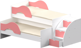 Кровать детская Матрешка выкатная с лестницей  Белый/Розовый в Нюрбе - nyurba.katalogmebeli.com | фото 1