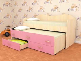 Кровать детская Нимфа двухместная 2.0 Дуб молочный/Розовый в Нюрбе - nyurba.katalogmebeli.com | фото 1