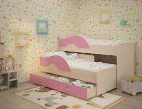 Кровать детская Радуга 1600 Млечный дуб/Розовый в Нюрбе - nyurba.katalogmebeli.com | фото 1