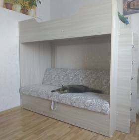 Кровать двухъярусная с диваном (Беленый дуб) в Нюрбе - nyurba.katalogmebeli.com | фото 1