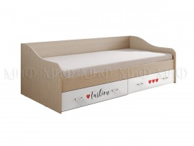 Кровать Girl Вега 0,9 м (Дуб беленый/Белый глянец/фотопечать) в Нюрбе - nyurba.katalogmebeli.com | фото