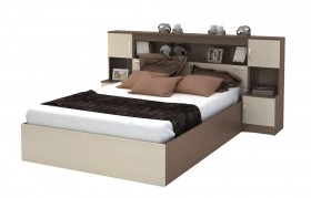 Кровать с прикроватным блоком КР 552 Спальня Basya (шимо темный/шимо светлый) в Нюрбе - nyurba.katalogmebeli.com | фото