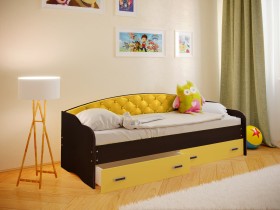 Кровать Софа-7 с мягкой спинкой (800х2000) Венге/Желтый в Нюрбе - nyurba.katalogmebeli.com | фото