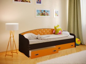 Кровать Софа-7 с мягкой спинкой (800х2000) Венге/Оранжевый в Нюрбе - nyurba.katalogmebeli.com | фото