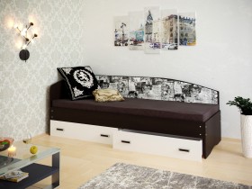 Кровать Софа-9 с мягкой спинкой с рисунком Милана (900х2000) Венге/Белый в Нюрбе - nyurba.katalogmebeli.com | фото