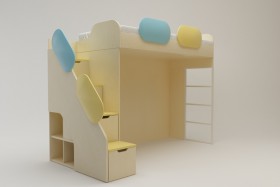 Кровать Смайли (второй ярус с лестницей/Желтый/Зеленый/Клен) в Нюрбе - nyurba.katalogmebeli.com | фото