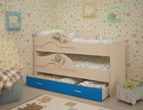 Кровать выкатная Радуга-Сафари детская 1600 Млечный дуб/Голубой в Нюрбе - nyurba.katalogmebeli.com | фото 1