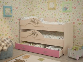 Кровать выкатная Радуга-Сафари детская 1600 Млечный дуб/Розовый в Нюрбе - nyurba.katalogmebeli.com | фото 1