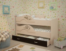 Кровать выкатная Радуга-Сафари детская 1600 Млечный дуб/Венге в Нюрбе - nyurba.katalogmebeli.com | фото