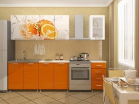 Кухонный гарнитур 1,8м Апельсин (Белый/Оранжевый металлик/Фотопечать апельсин) в Нюрбе - nyurba.katalogmebeli.com | фото