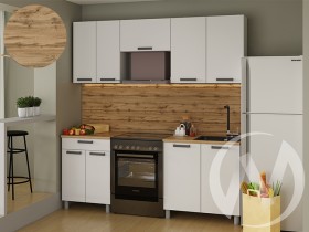 Кухня Кьяра 2.0 м с окапом (белый/карбон фарфор/26мм/дуб вотан) в Нюрбе - nyurba.katalogmebeli.com | фото