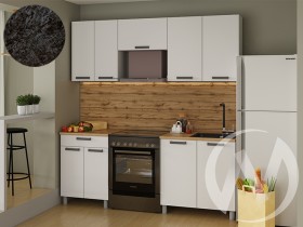 Кухня Кьяра 2.0м с окапом (корпус белый/карбон фарфор) 26мм кастилло темный в Нюрбе - nyurba.katalogmebeli.com | фото