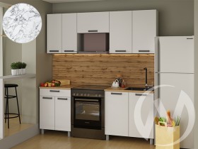 Кухня Кьяра 2.0 м с окапом (белый/карбон сакура, вулкан/26мм/мрамор итальянский) в Нюрбе - nyurba.katalogmebeli.com | фото