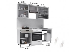 Кухня Салли 2.0 м с окапом (белый/сандал белый, серый/26 мм/дуб вотан) в Нюрбе - nyurba.katalogmebeli.com | фото 3