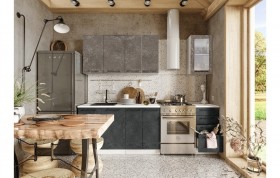 Кухонный гарнитур Нувель 1800мм белый/бетон коричневый/бетон черный в Нюрбе - nyurba.katalogmebeli.com | фото