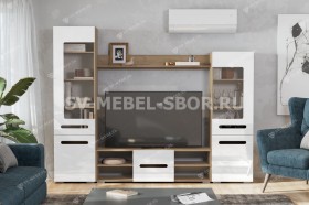 Мебель для гостиной МГС 6 (Исполнение 1/Дуб золотой/Белый глянец) в Нюрбе - nyurba.katalogmebeli.com | фото