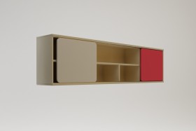 Полка между шкафами 1660 Бэрри (Бежевый/Красный/корпус Клен) в Нюрбе - nyurba.katalogmebeli.com | фото