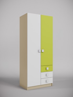 Шкаф 2-х створчатый с ящиками Эппл (Зеленый/Белый/корпус Клен) в Нюрбе - nyurba.katalogmebeli.com | фото