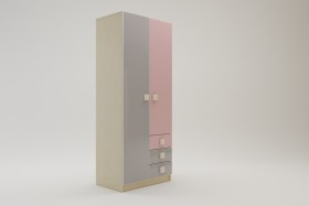 Шкаф 2-х створчатый с ящиками Грэйси (Розовый/Серый/корпус Клен) в Нюрбе - nyurba.katalogmebeli.com | фото 2