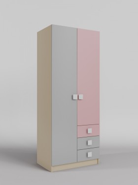 Шкаф 2-х створчатый с ящиками Грэйси (Розовый/Серый/корпус Клен) в Нюрбе - nyurba.katalogmebeli.com | фото 1