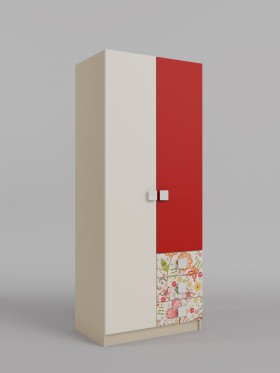 Шкаф 2-х створчатый с ящиками Ретвит (Бежевый/Красный/корпус Клен) в Нюрбе - nyurba.katalogmebeli.com | фото