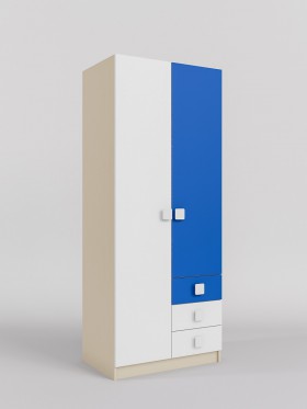 Шкаф 2-х створчатый с ящиками Скай (Синий/Белый/корпус Клен) в Нюрбе - nyurba.katalogmebeli.com | фото