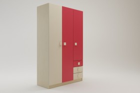 Шкаф 3-х створчатый с ящиками Бэрри (Бежевый/Красный/корпус Клен) в Нюрбе - nyurba.katalogmebeli.com | фото