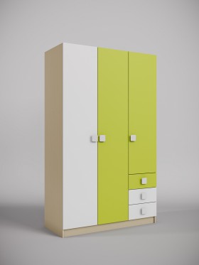 Шкаф 3-х створчатый с ящиками Эппл (Зеленый/Белый/корпус Клен) в Нюрбе - nyurba.katalogmebeli.com | фото