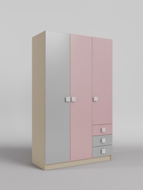 Шкаф 3-х створчатый с ящиками Грэйси (Розовый/Серый/корпус Клен) в Нюрбе - nyurba.katalogmebeli.com | фото