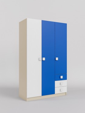 Шкаф 3-х створчатый с ящиками Скай (Синий/Белый/корпус Клен) в Нюрбе - nyurba.katalogmebeli.com | фото