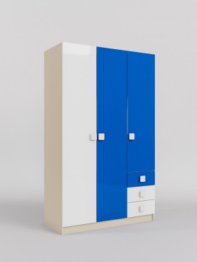 Шкаф 3-х створчатый с ящиками Скай люкс (Синий/Белый/корпус Клен) в Нюрбе - nyurba.katalogmebeli.com | фото
