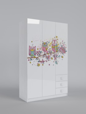 Шкаф 3-х створчатый с ящиками Совушки (Белый/корпус Выбеленное дерево) в Нюрбе - nyurba.katalogmebeli.com | фото