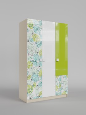 Шкаф 3-х створчатый с ящиками Твит (Белый/Зеленый/корпус Клен) в Нюрбе - nyurba.katalogmebeli.com | фото