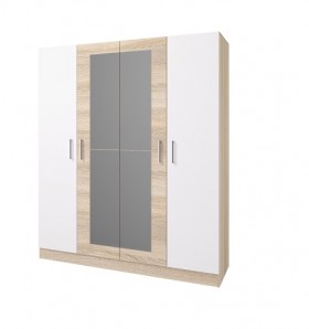 Шкаф 4-х створчатый Леси с зеркалом (Сонома/Белый) в Нюрбе - nyurba.katalogmebeli.com | фото