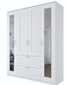 Шкаф четырехдверный Сириус с 2 зеркалами и 2 ящиками белый в Нюрбе - nyurba.katalogmebeli.com | фото