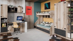 Шкаф для одежды комбинированный «Окланд» (Фон Черный/Дуб Делано) в Нюрбе - nyurba.katalogmebeli.com | фото 4