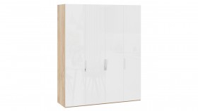 Шкаф для одежды с 4 глухими дверями «Эмбер» Яблоня Беллуно/Белый глянец в Нюрбе - nyurba.katalogmebeli.com | фото