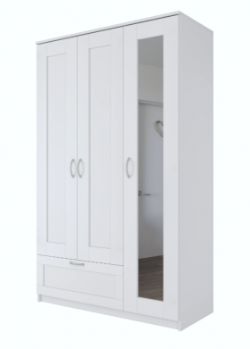 Шкаф трехдверный Сириус с зеркалом и 1 ящиком белый в Нюрбе - nyurba.katalogmebeli.com | фото