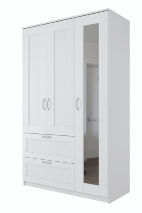 Шкаф трехдверный Сириус с зеркалом и 2 ящиками белый в Нюрбе - nyurba.katalogmebeli.com | фото