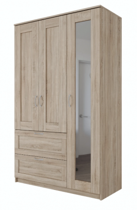Шкаф трехдверный Сириус с зеркалом и 2 ящиками дуб сонома в Нюрбе - nyurba.katalogmebeli.com | фото